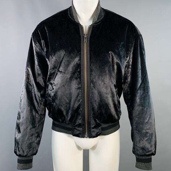 HAIDER ACKERMANN Size M Black Velvet Viscose Blend Zip Up Bomber Jacket - Picture 1 of 6